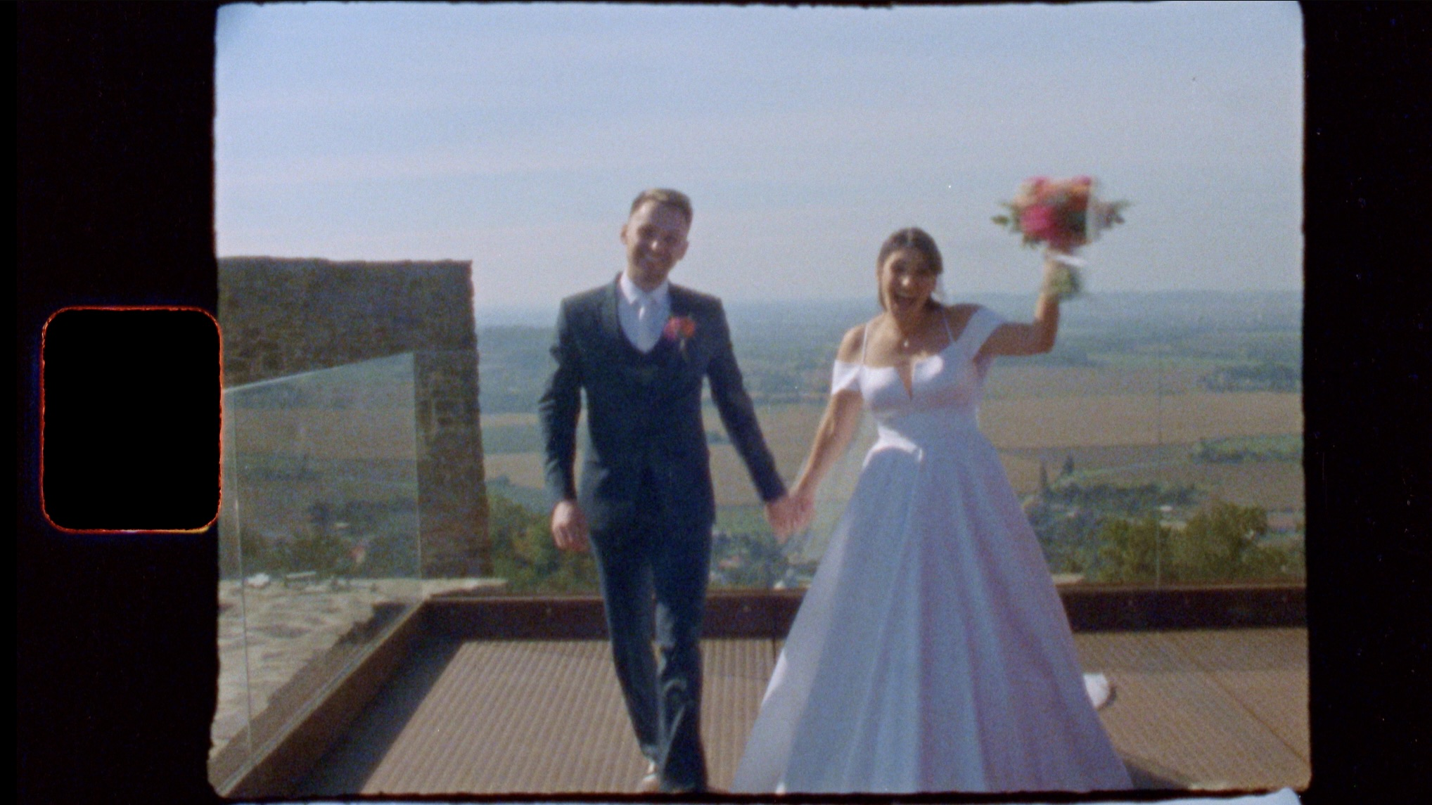 Nostalgic Super 8mm analog wedding film style. Vintage aesthetic for destination weddings.
